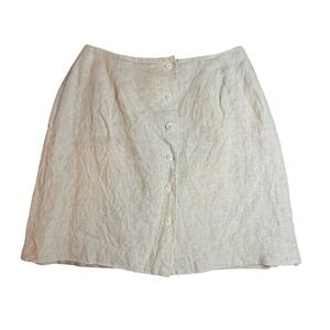Talbots Petites Vintage 100% Irish Linen Skirt Button Front Beige A-Line Size 8